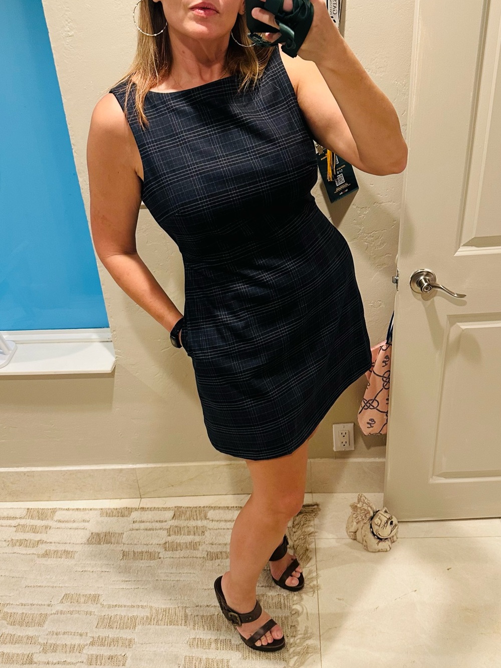 NWT Gianni Bini Charlotte Crepe Plaid Print Boat Neck Sleeveless A-Line Dress 12 - Picture 2 of 11